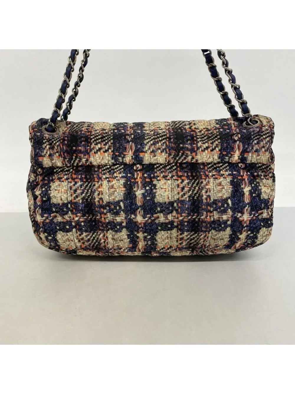Chanel Shoulder Bag Nylon Navy Beige Pink Silver